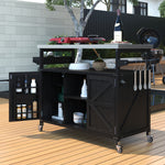 Calais black outdoor kitchen island showing patio BBQ and storage setup