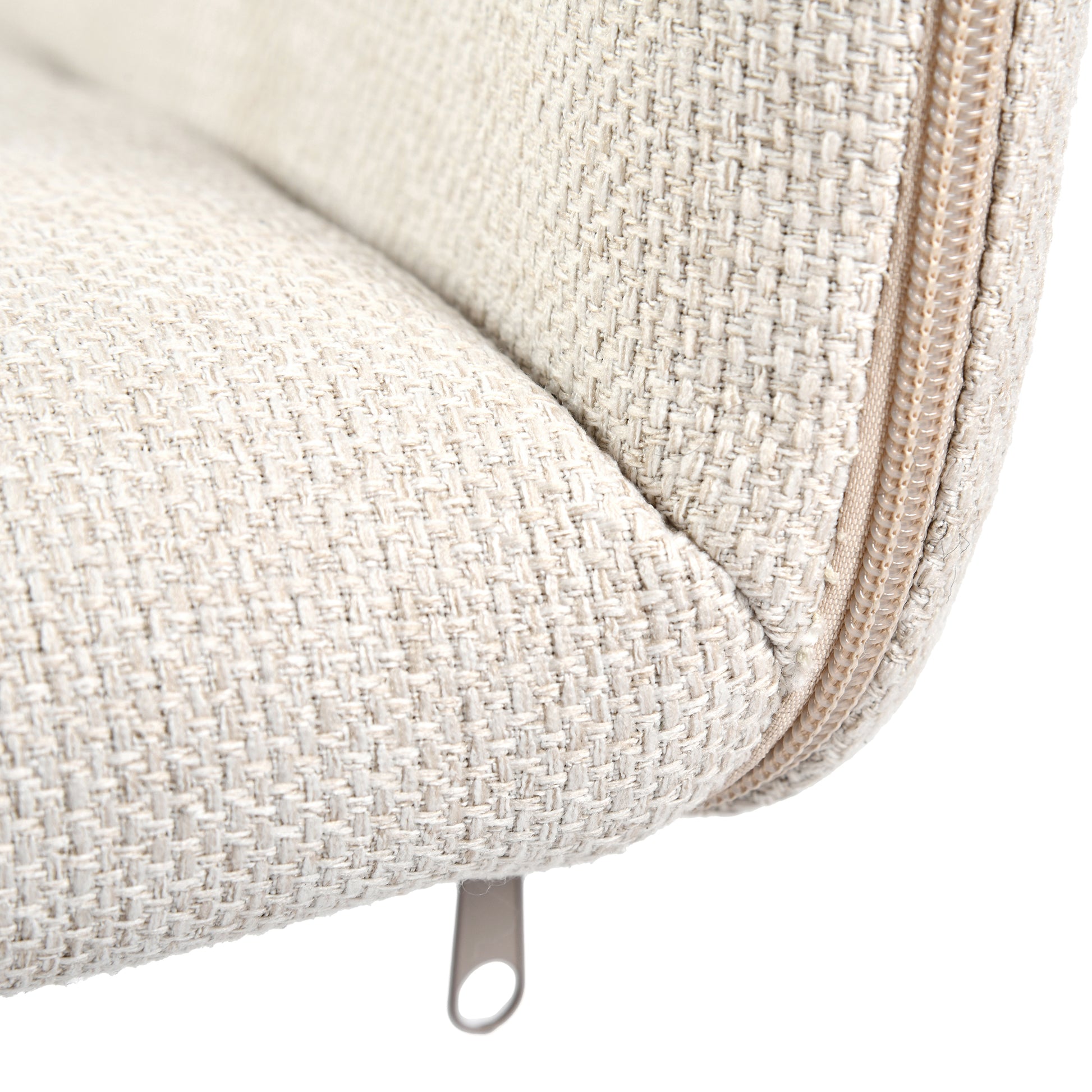 California beige swivel dining chair showing woven fabric close-up detail