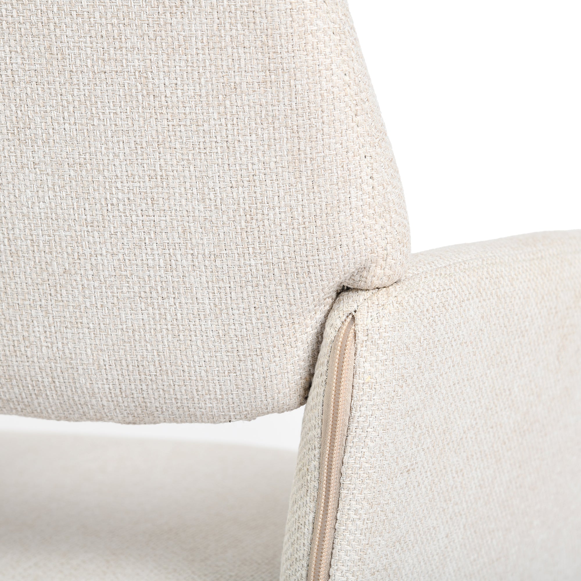 California beige swivel dining chair showing upholstery surface detail