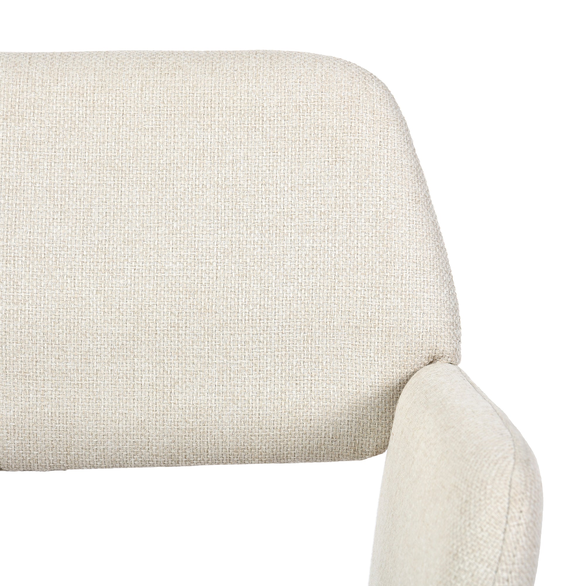 California beige swivel dining chair showing curved edge fabric detail