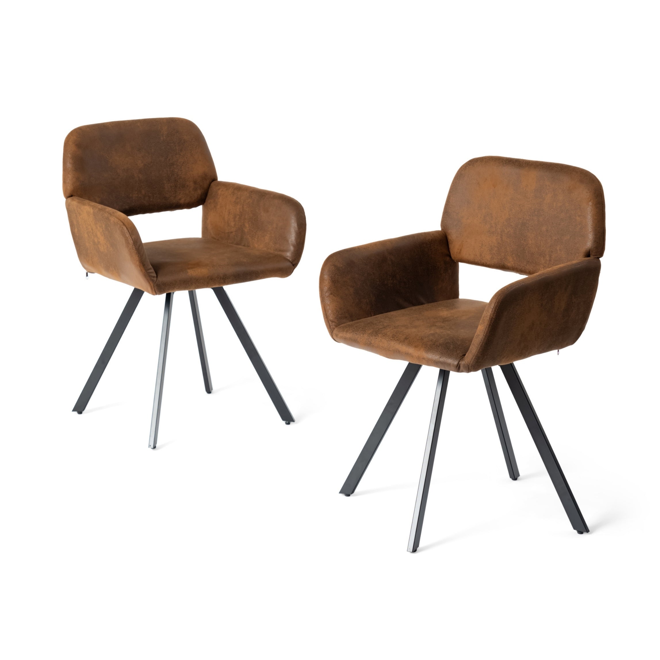 California suede brown swivel dining chairs set of 2 showing alternate angle on white background