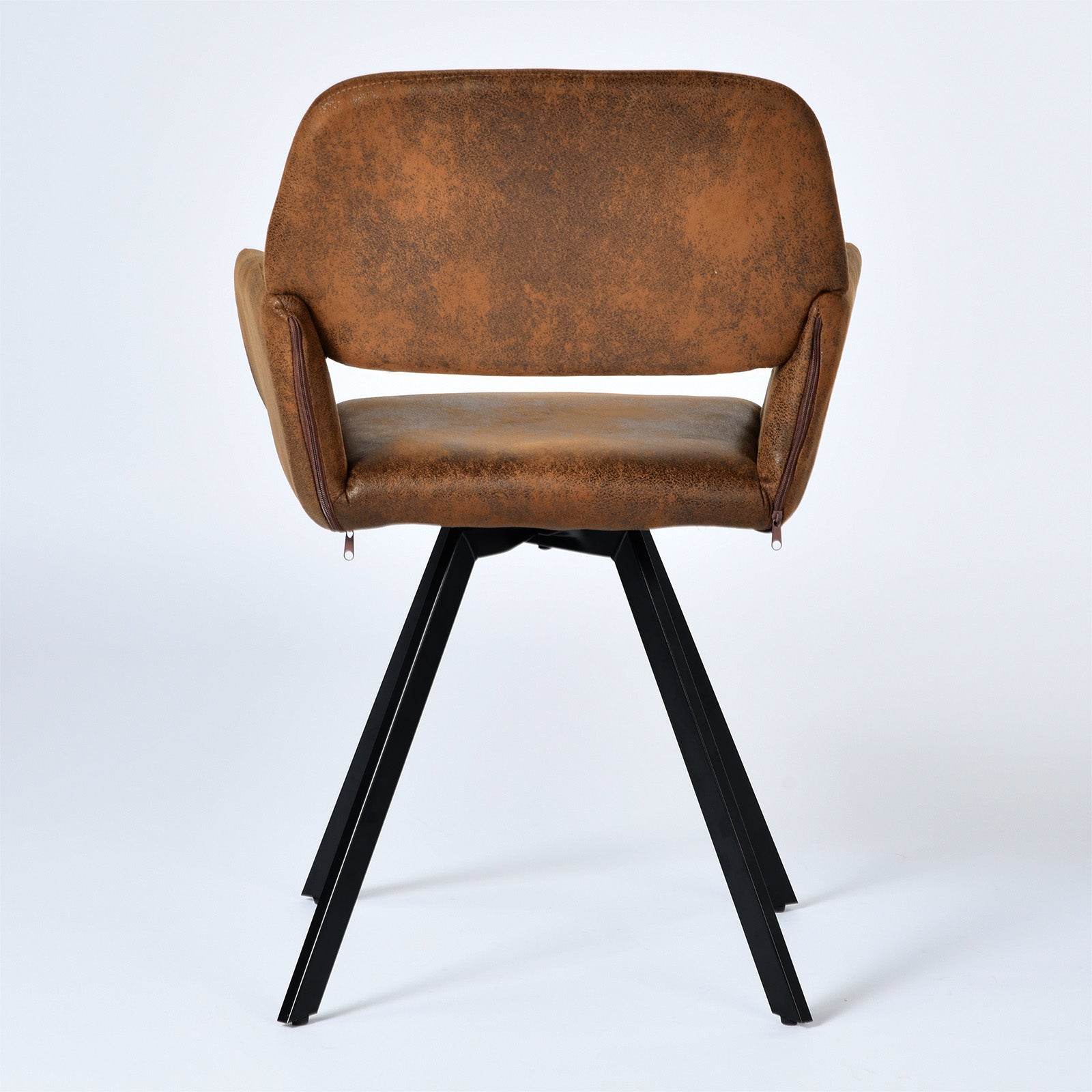 California suede brown swivel dining chair front view on white background