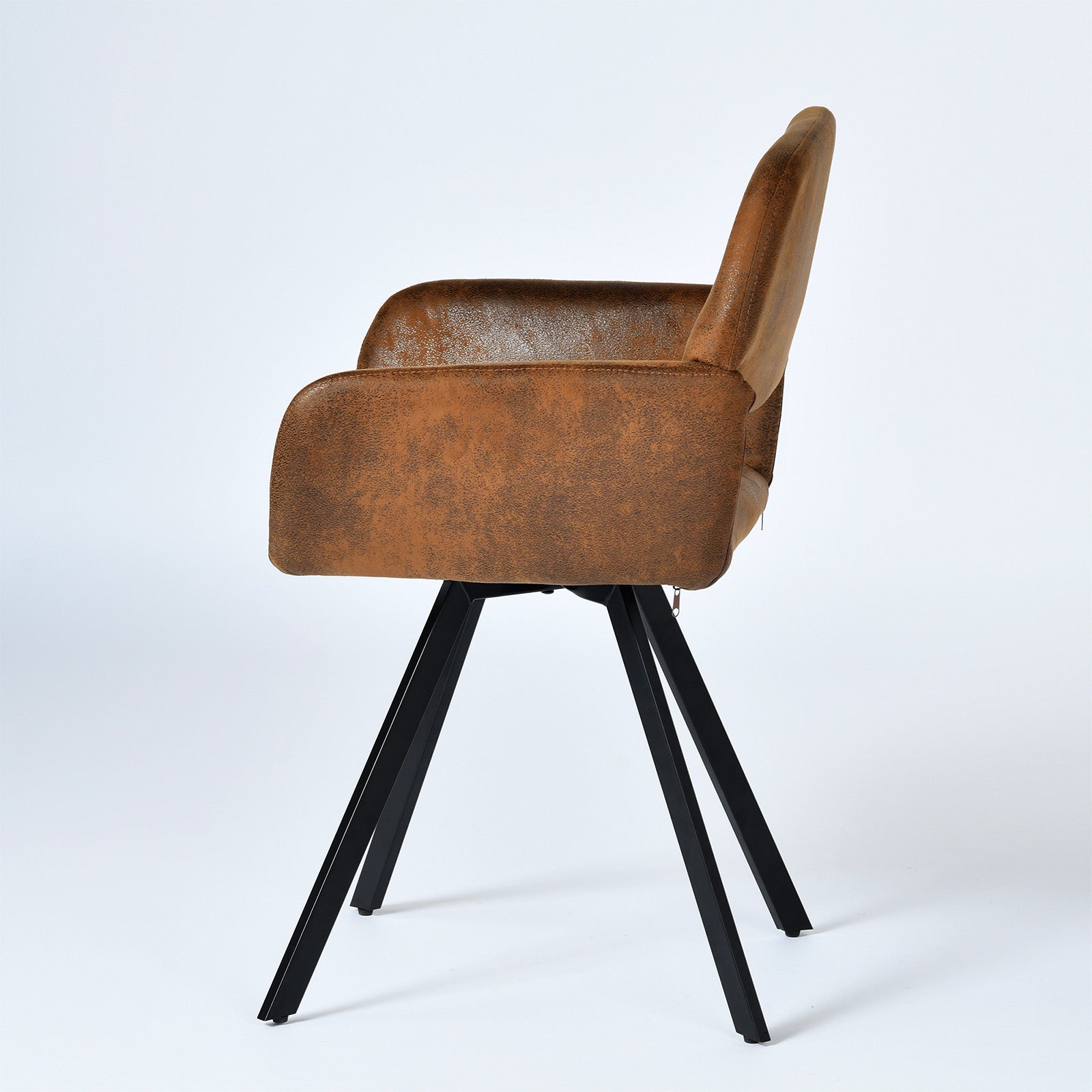 California suede brown swivel dining chair side view on white background