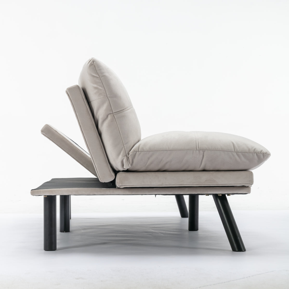 Carmel beige convertible futon sofa bed showing adjustable backrest configuration detail