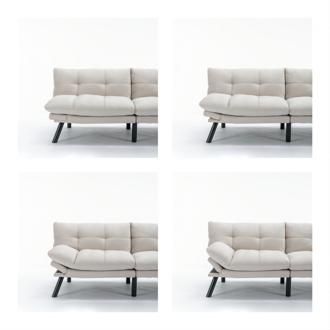 Carmel beige convertible futon sofa bed showing adjustable backrest configuration detail