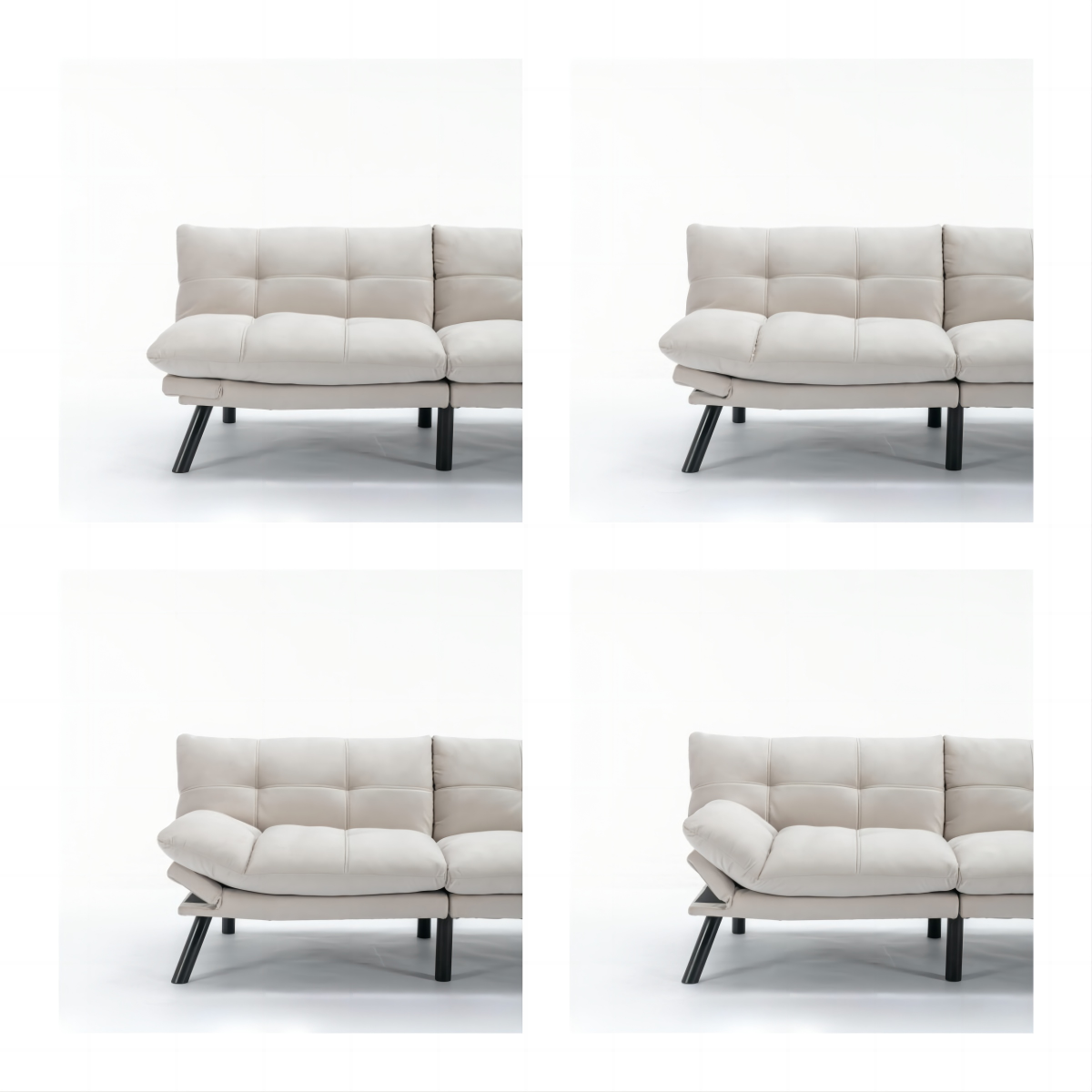 Carmel beige convertible futon sofa bed showing adjustable backrest configuration detail