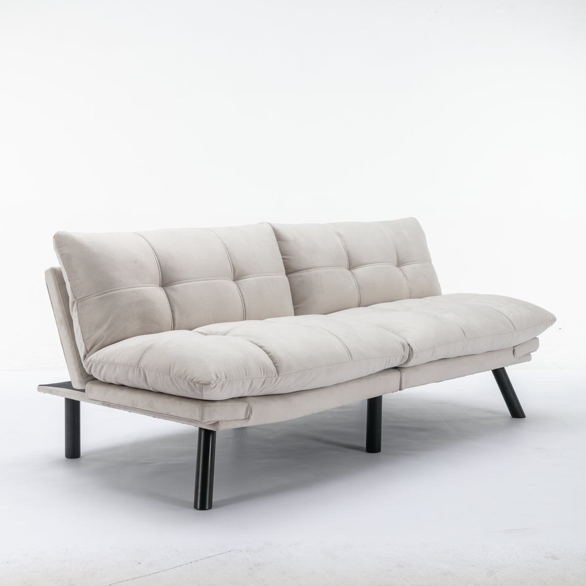 Carmel beige convertible futon sofa bed front view on white background