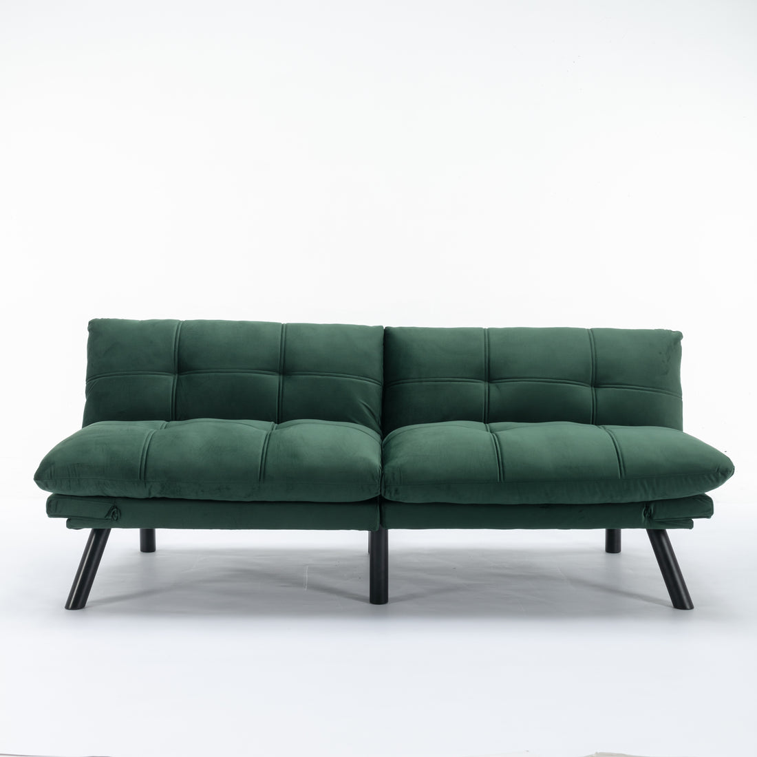 Carmel green convertible futon sofa bed front view on white background