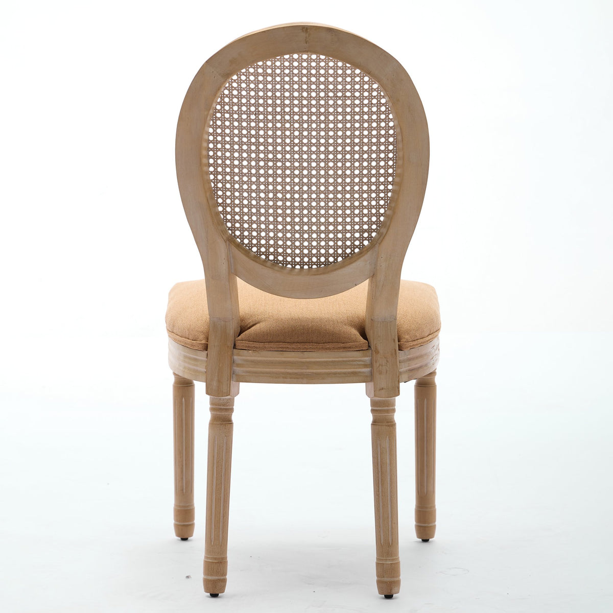 Celeste brown dining chair rear view with oval cane medallion back on white background