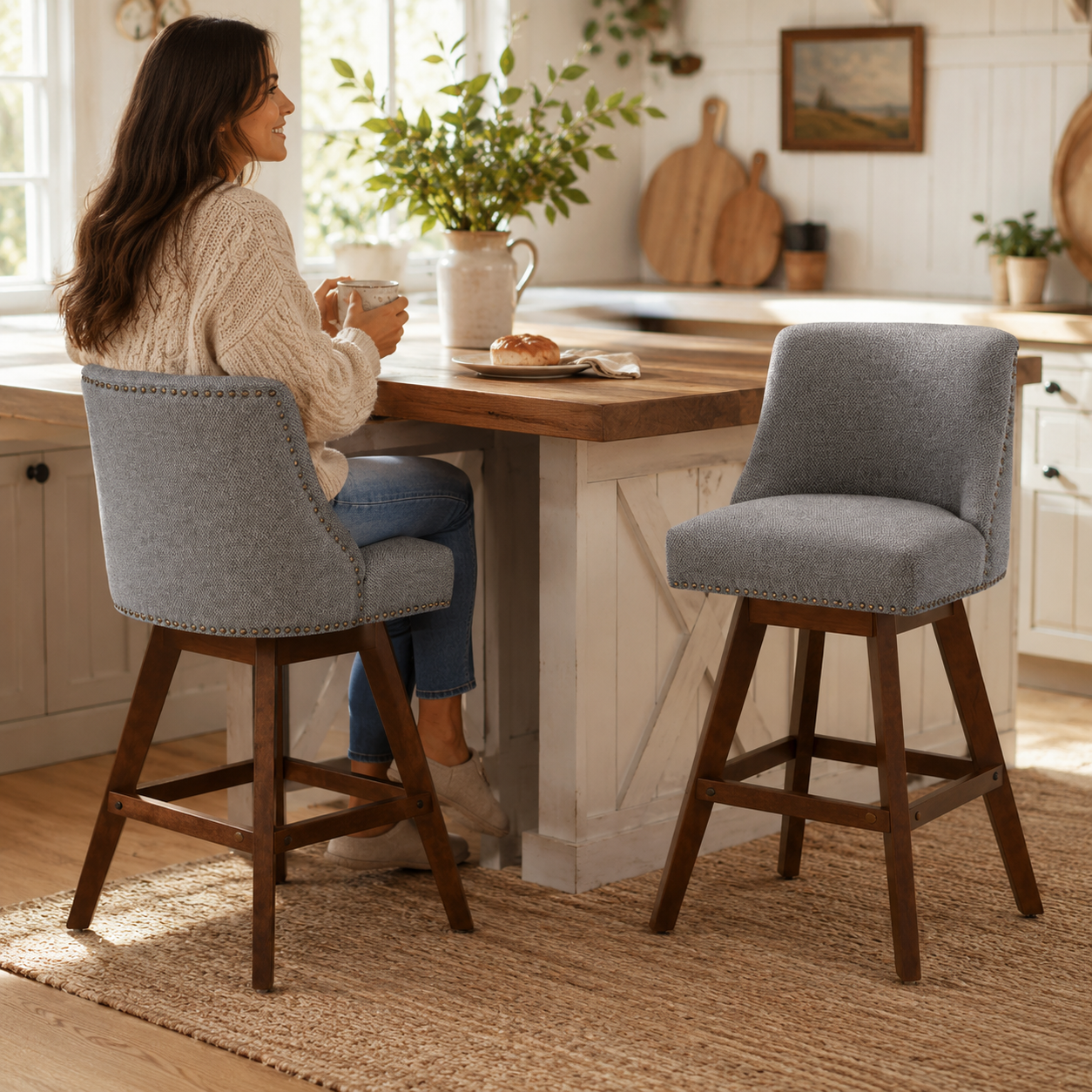 Chablis 26" Swivel Counter Height Upholstered Bar Stools Set of 2