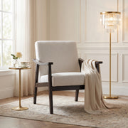 Champlain white accent chair showing a bright living room scene with floor lamp