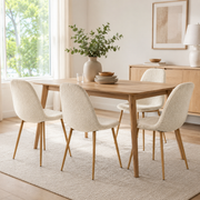 Charlton beige fleece shell dining chairs set of 4 styled around a wood dining table in a bright dining room