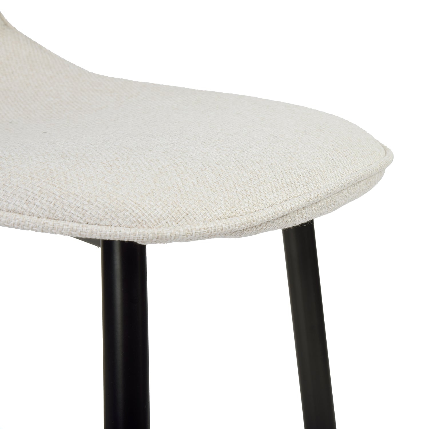 Charlton beige tweed dining chair showing seat and black metal leg detail