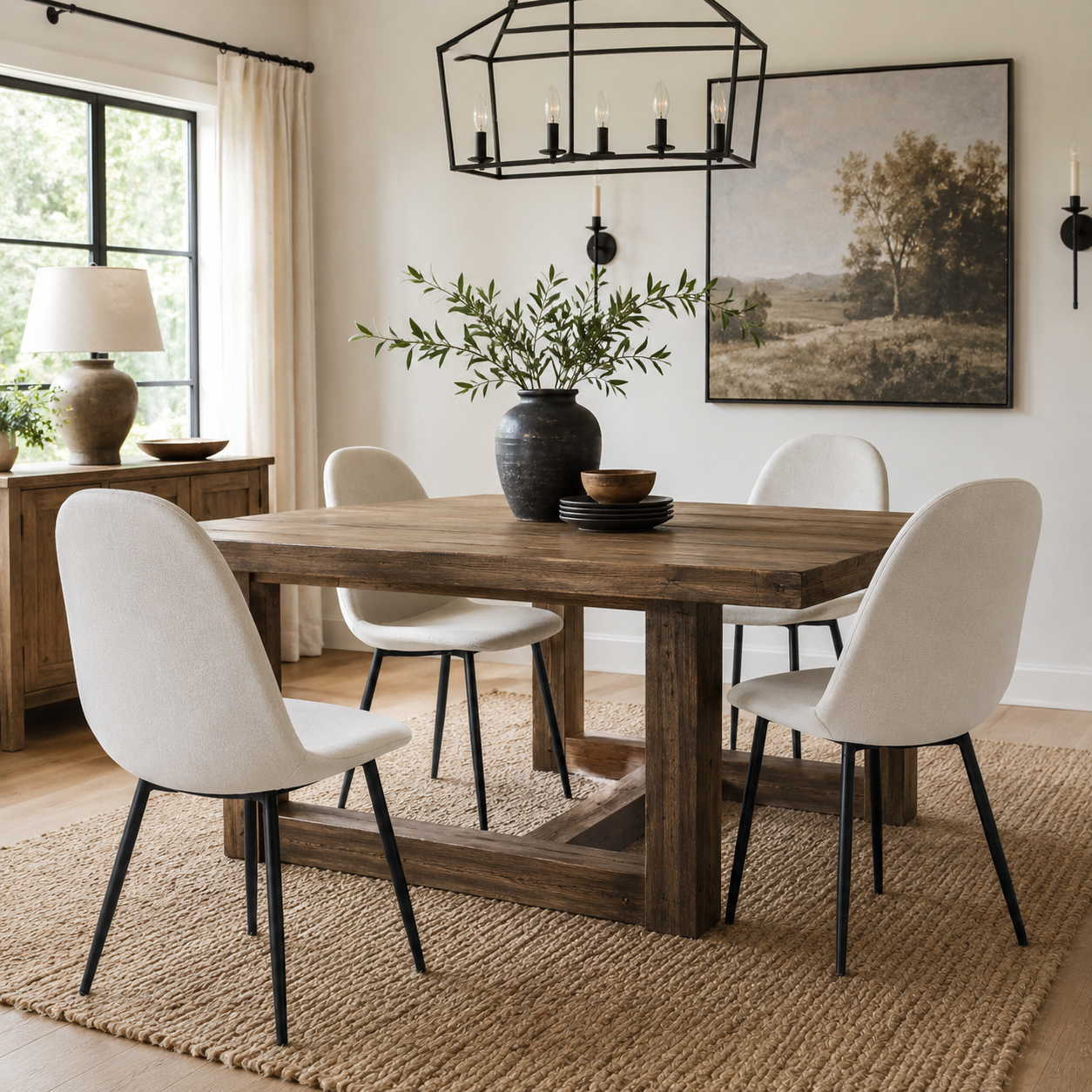 Charlton beige tweed dining chair set shown in a bright dining room