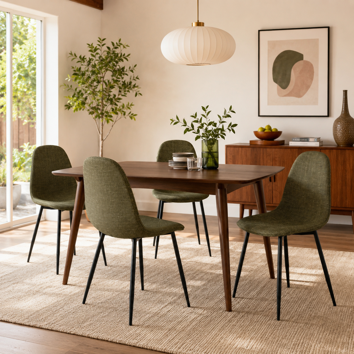 Charlton green tweed dining chair set in a bright home dining area