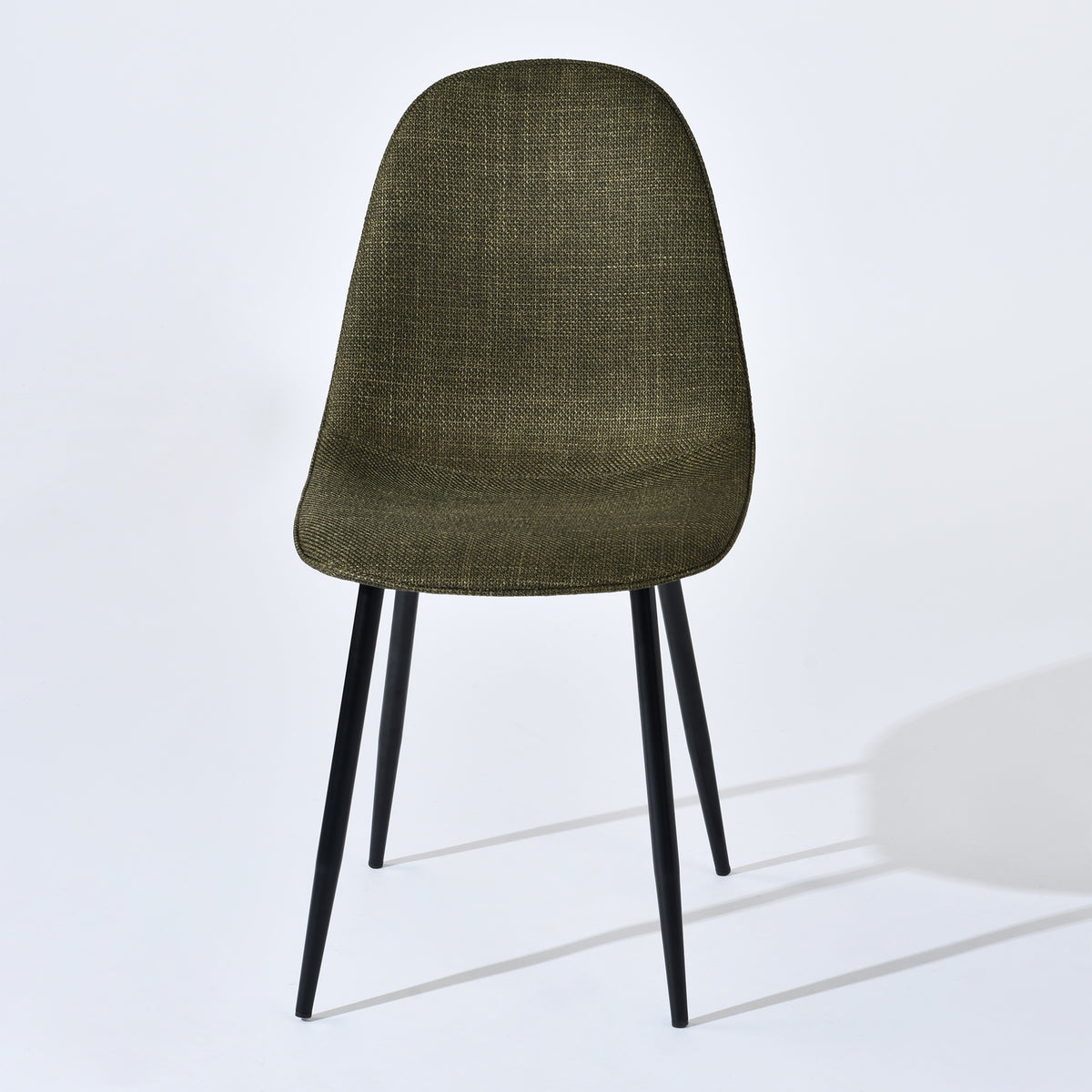 Charlton green tweed dining chair front angled view on white background