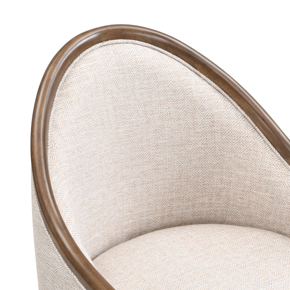 Chelan beige dining armchair close-up of the curved wraparound backrest and armrest profile