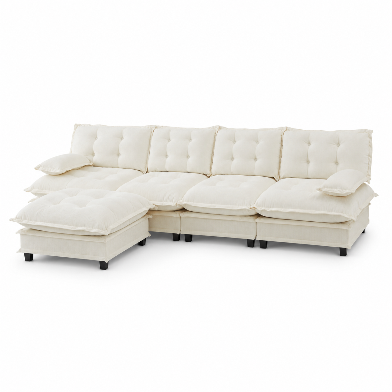 Chelsea 138" Tufted Chenille L-Shaped Modular Sectional Sofa with Ottoman