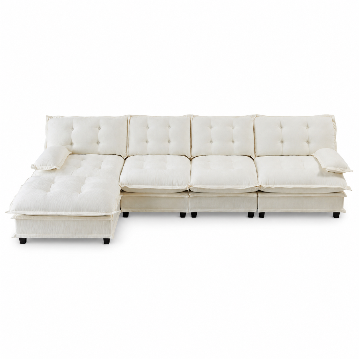 Chelsea 138" Tufted Chenille L-Shaped Modular Sectional Sofa with Ottoman