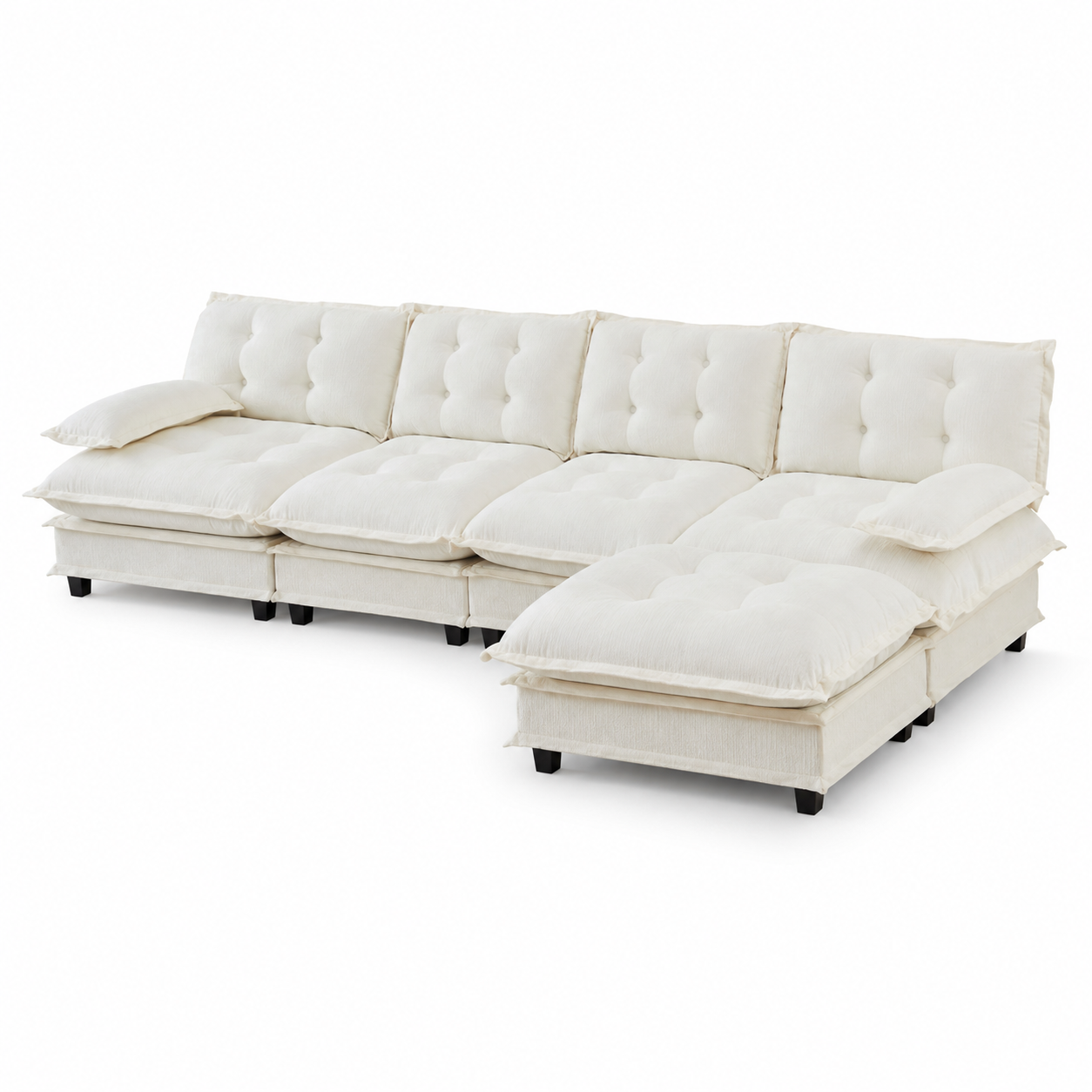 Chelsea 138" Tufted Chenille L-Shaped Modular Sectional Sofa with Ottoman