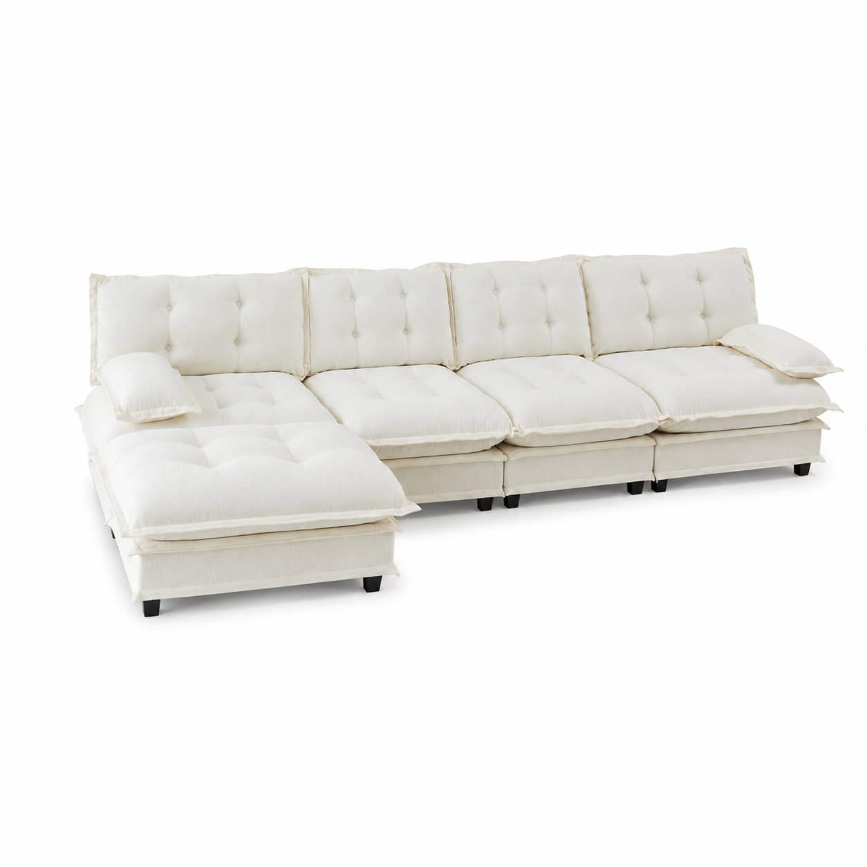 Chelsea 138" Tufted Chenille L-Shaped Modular Sectional Sofa with Ottoman