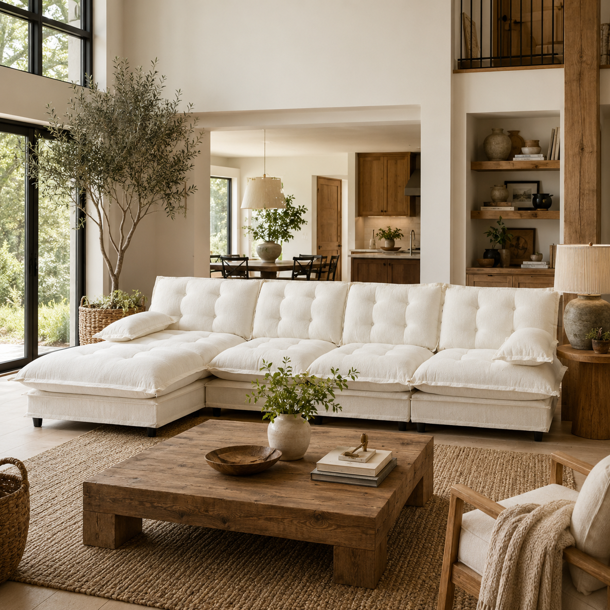 Chelsea 138" Tufted Chenille L-Shaped Modular Sectional Sofa with Ottoman