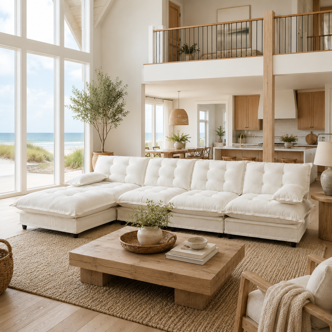 Chelsea 138" Tufted Chenille L-Shaped Modular Sectional Sofa with Ottoman