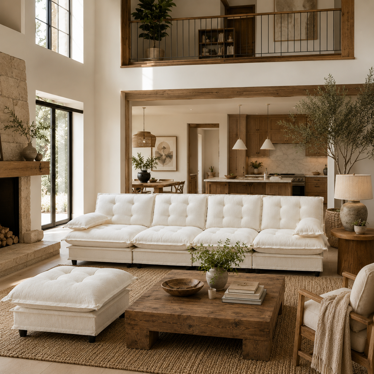 Chelsea 138" Tufted Chenille L-Shaped Modular Sectional Sofa with Ottoman