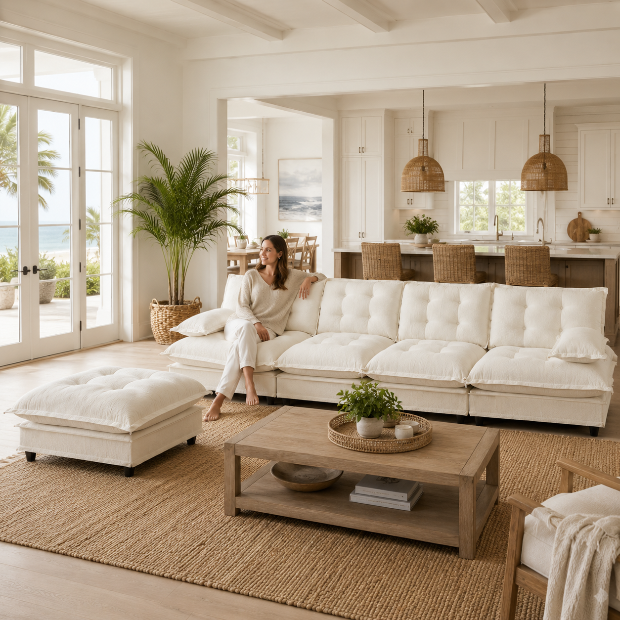 Chelsea 138" Tufted Chenille L-Shaped Modular Sectional Sofa with Ottoman
