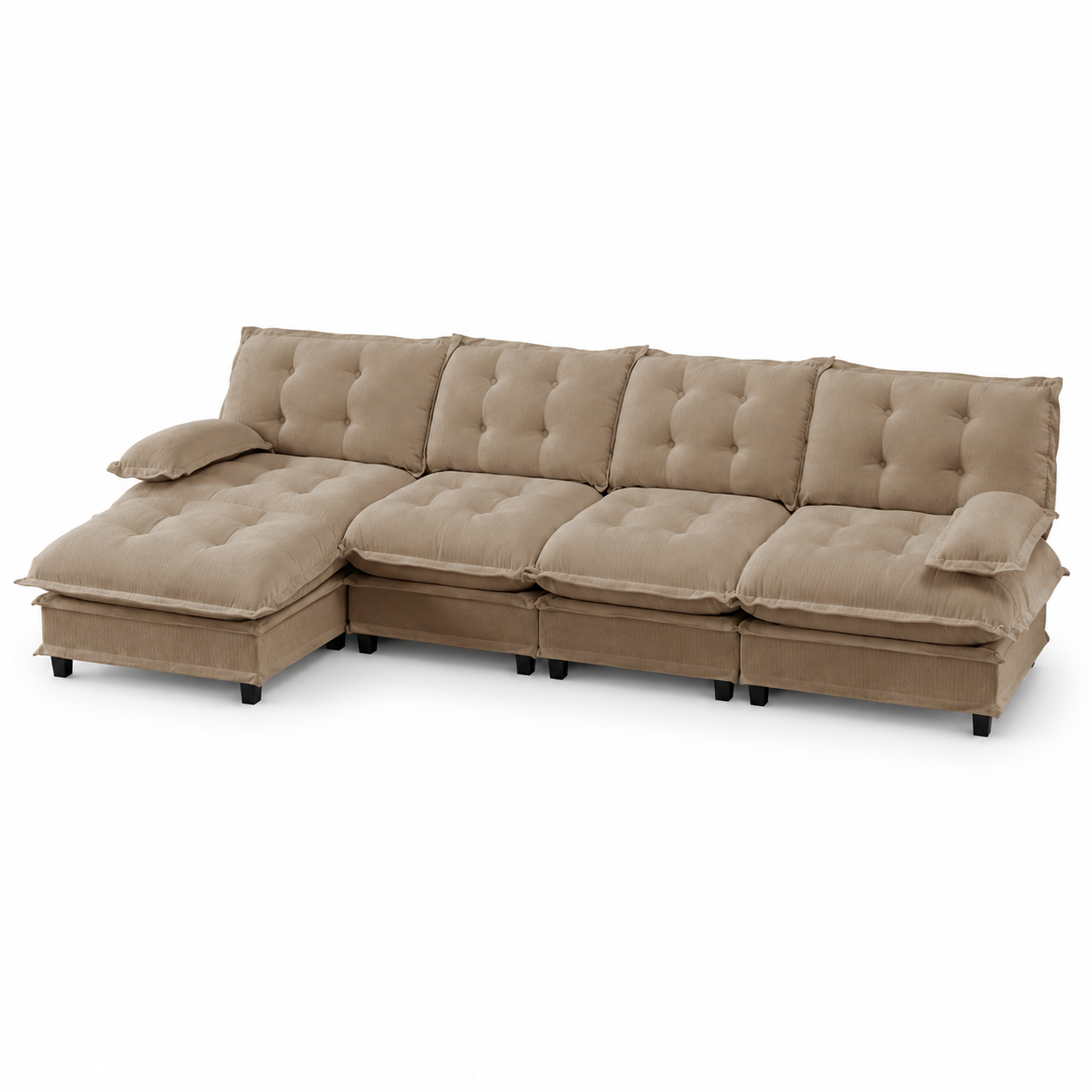 Chelsea 138" Tufted Chenille L-Shaped Modular Sectional Sofa with Ottoman