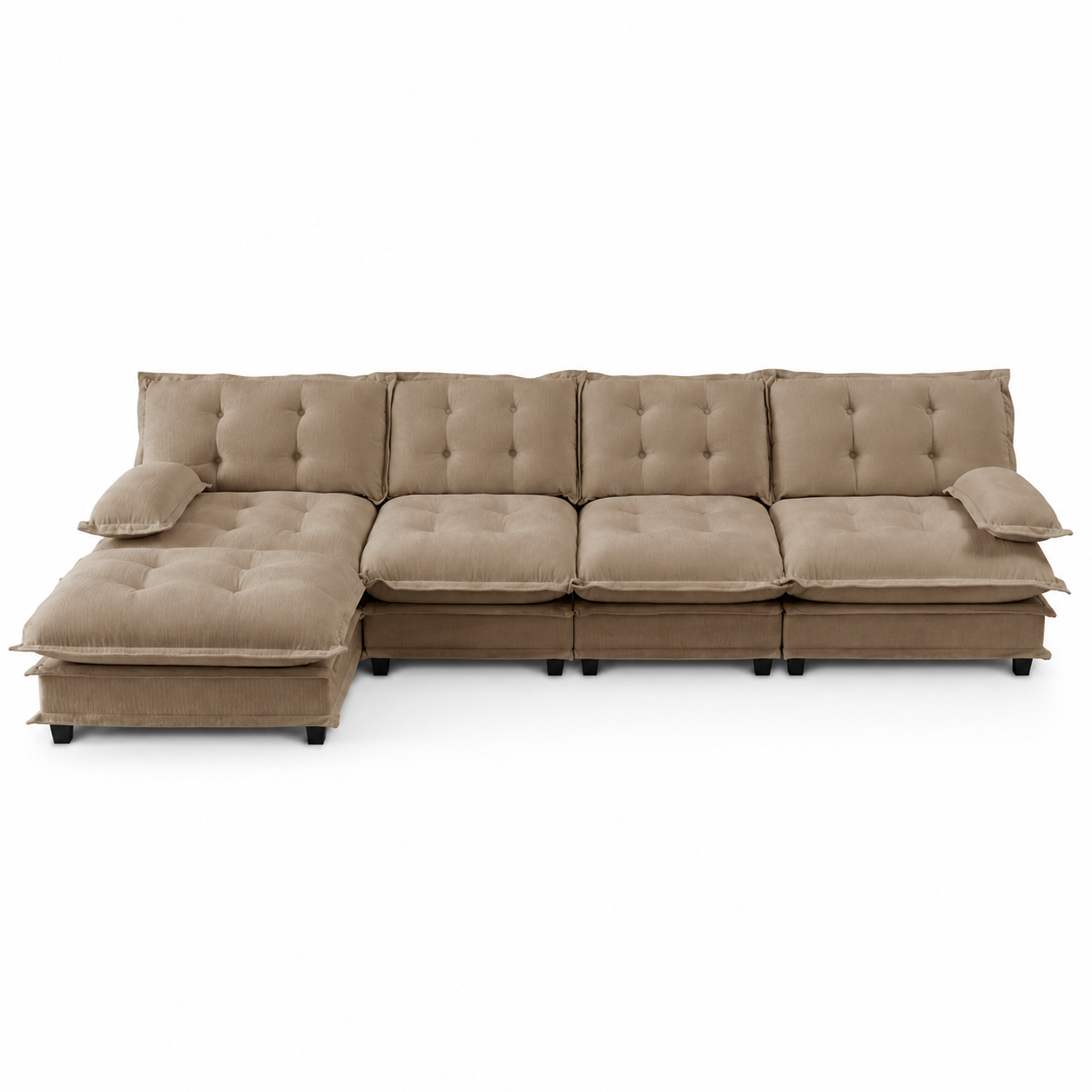 Chelsea 138" Tufted Chenille L-Shaped Modular Sectional Sofa with Ottoman