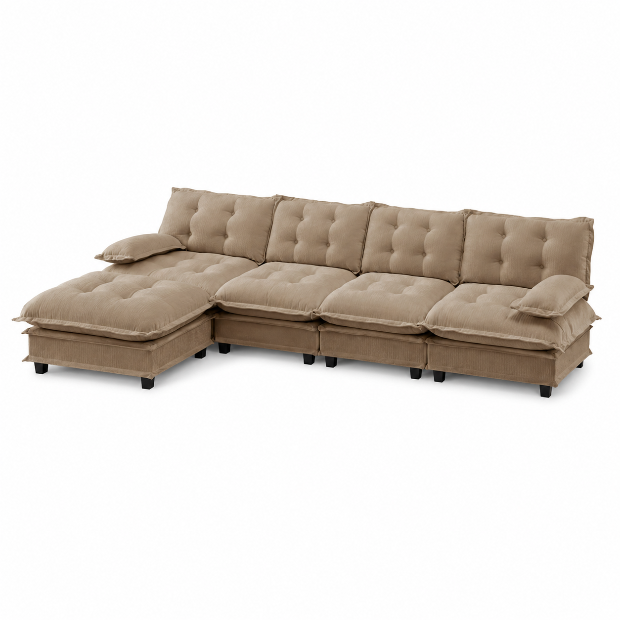 Chelsea 138" Tufted Chenille L-Shaped Modular Sectional Sofa with Ottoman
