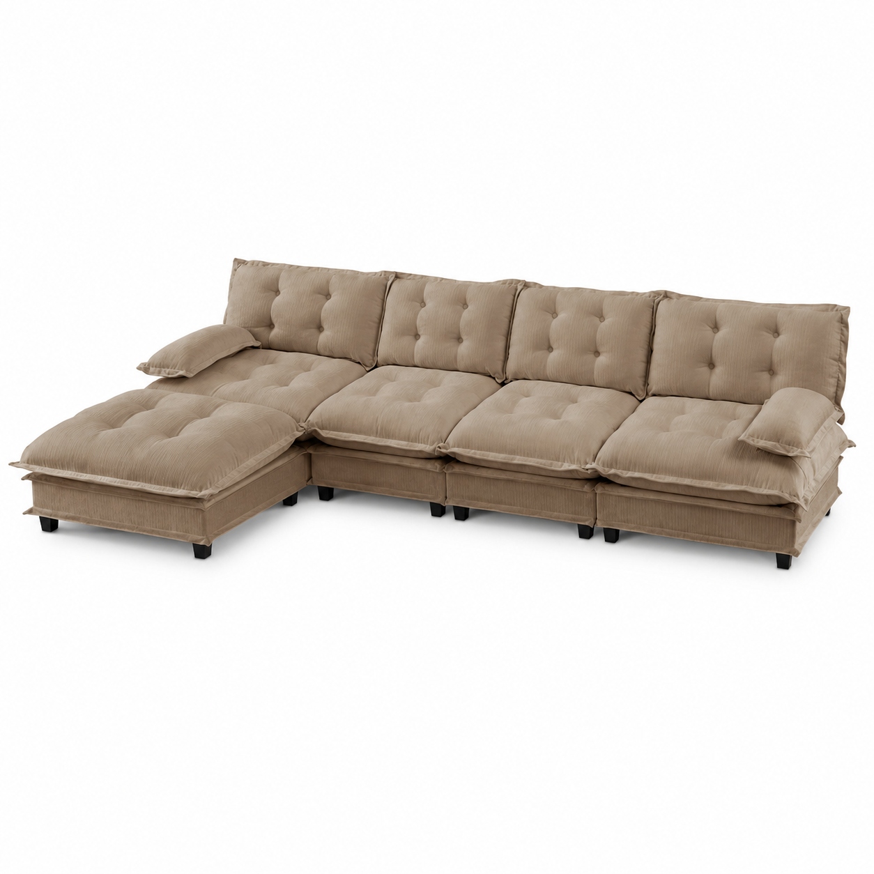 Chelsea 138" Tufted Chenille L-Shaped Modular Sectional Sofa with Ottoman