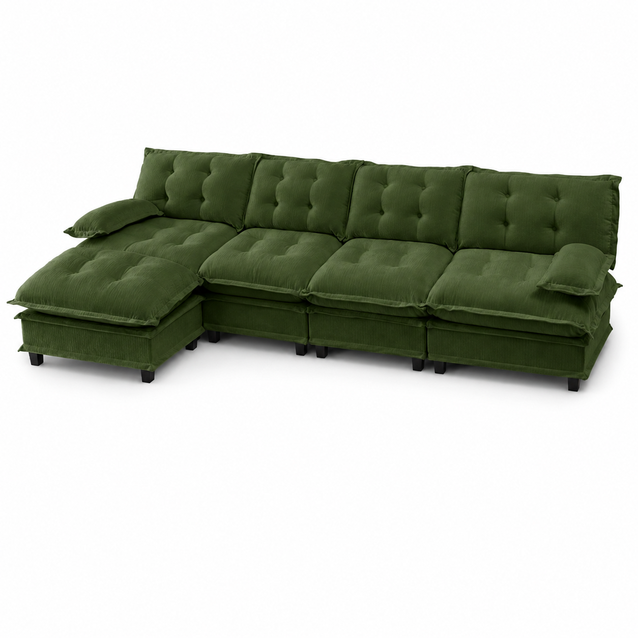 Chelsea 138" Tufted Chenille L-Shaped Modular Sectional Sofa with Ottoman