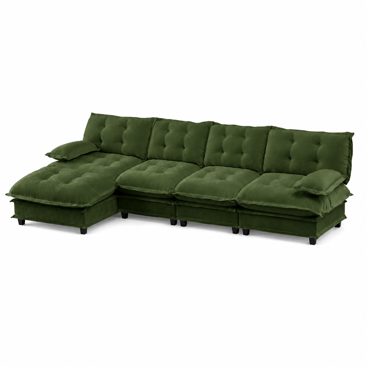 Chelsea 138" Tufted Chenille L-Shaped Modular Sectional Sofa with Ottoman