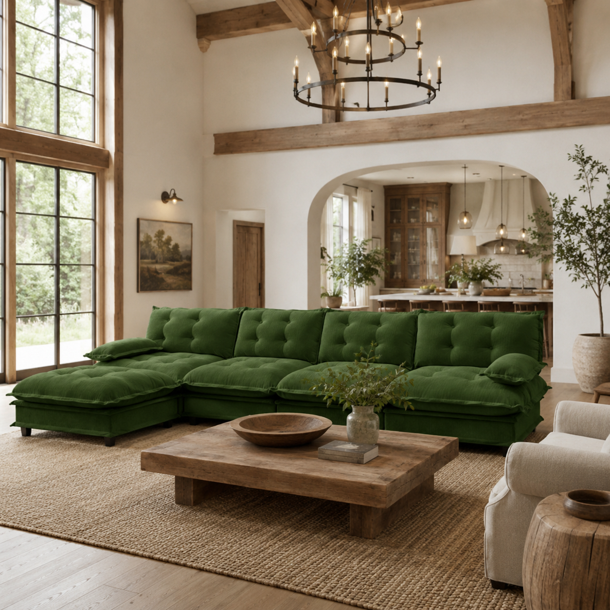 Chelsea 138" Tufted Chenille L-Shaped Modular Sectional Sofa with Ottoman