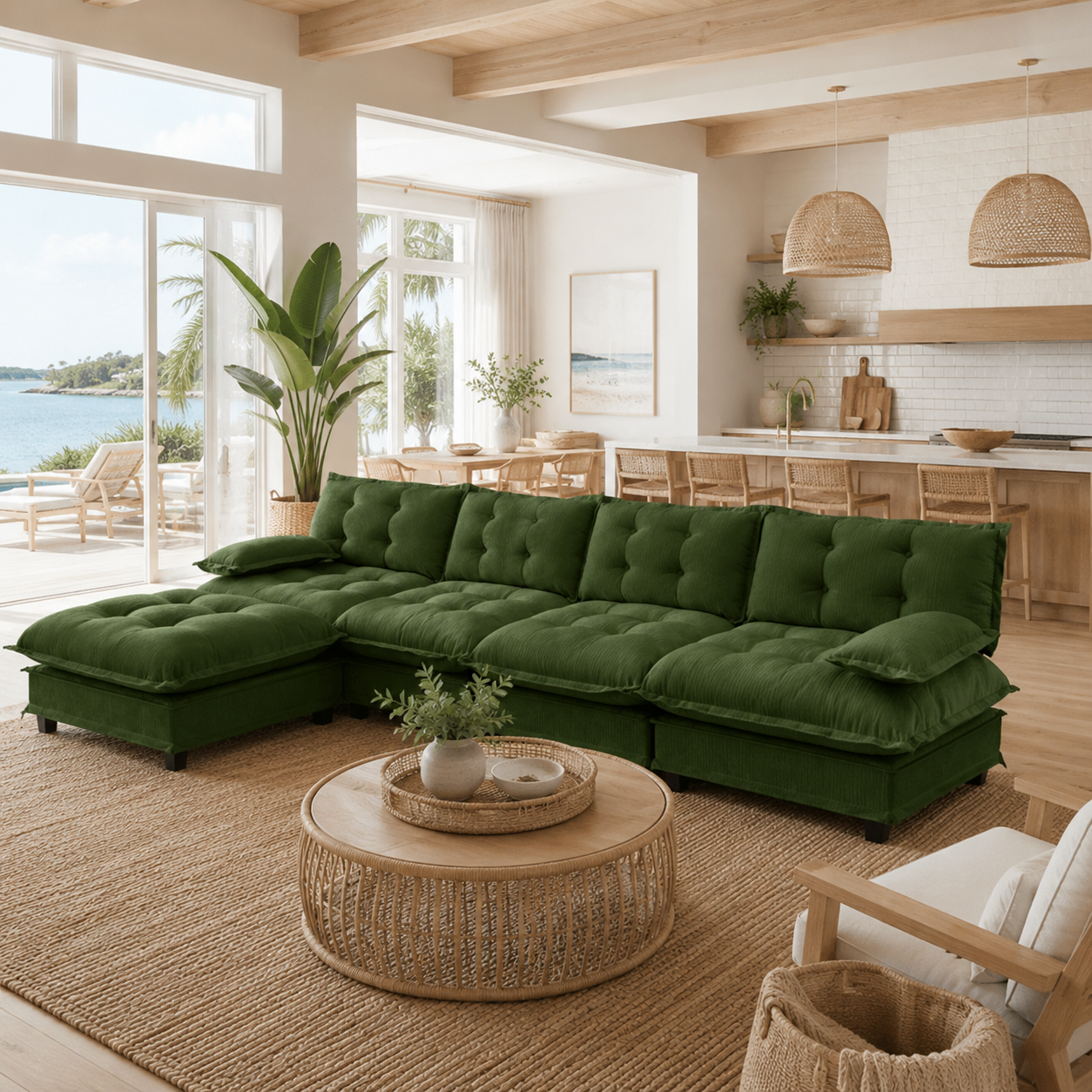 Chelsea 138" Tufted Chenille L-Shaped Modular Sectional Sofa with Ottoman