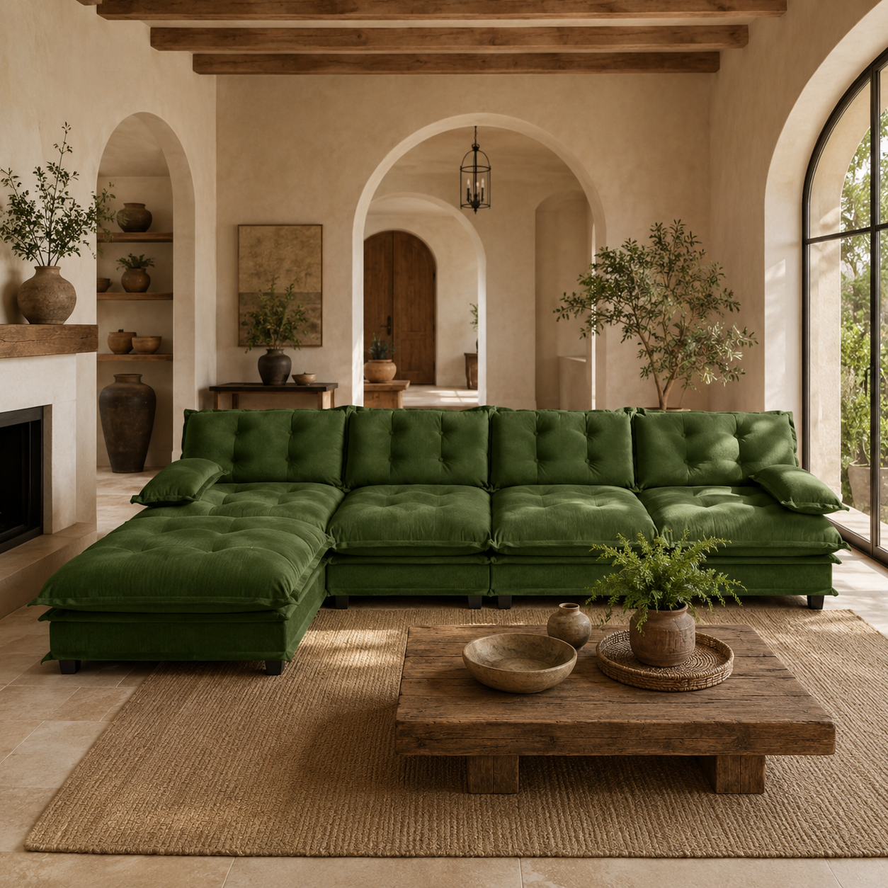 Chelsea 138" Tufted Chenille L-Shaped Modular Sectional Sofa with Ottoman