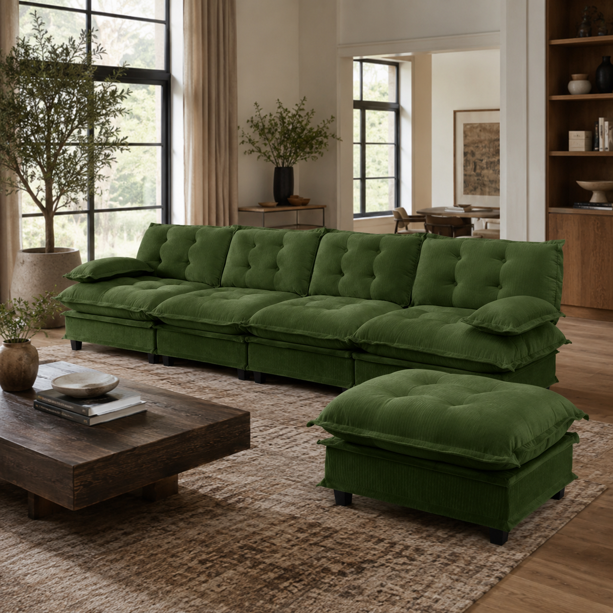 Chelsea 138" Tufted Chenille L-Shaped Modular Sectional Sofa with Ottoman