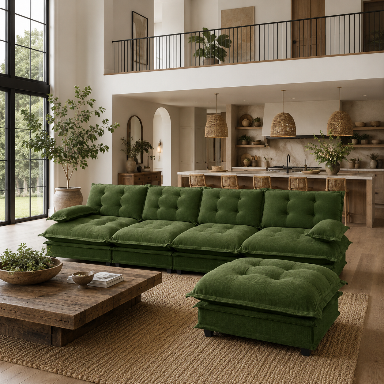 Chelsea 138" Tufted Chenille L-Shaped Modular Sectional Sofa with Ottoman