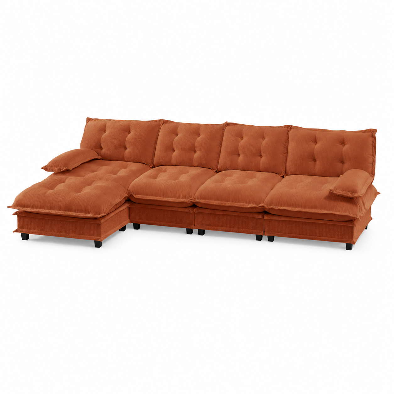 Chelsea 138" Tufted Chenille L-Shaped Modular Sectional Sofa with Ottoman