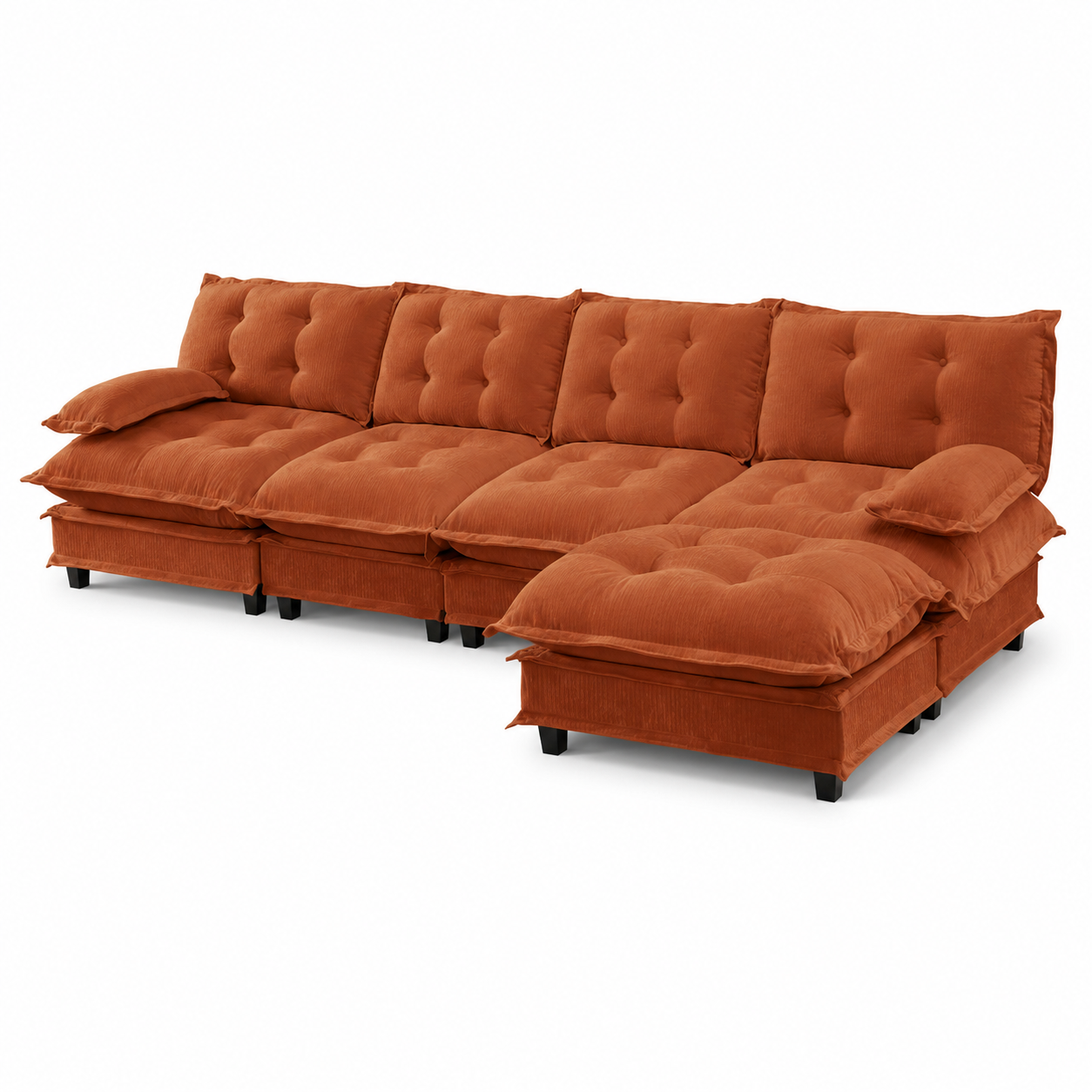Chelsea 138" Tufted Chenille L-Shaped Modular Sectional Sofa with Ottoman