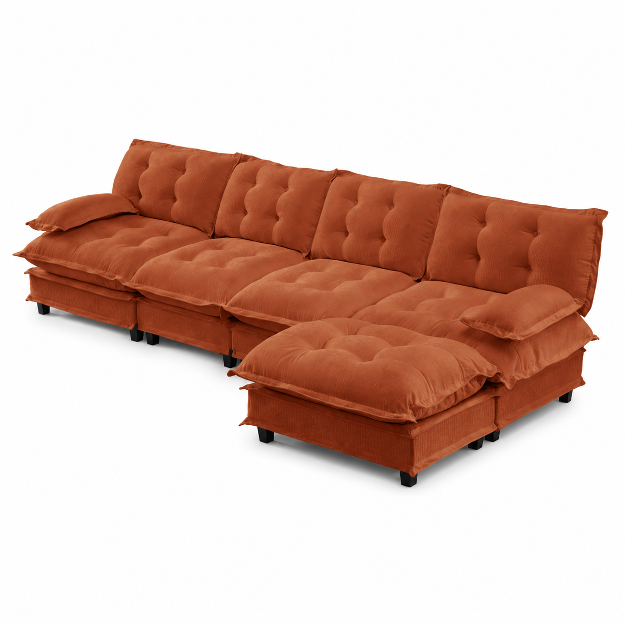 Chelsea 138" Tufted Chenille L-Shaped Modular Sectional Sofa with Ottoman