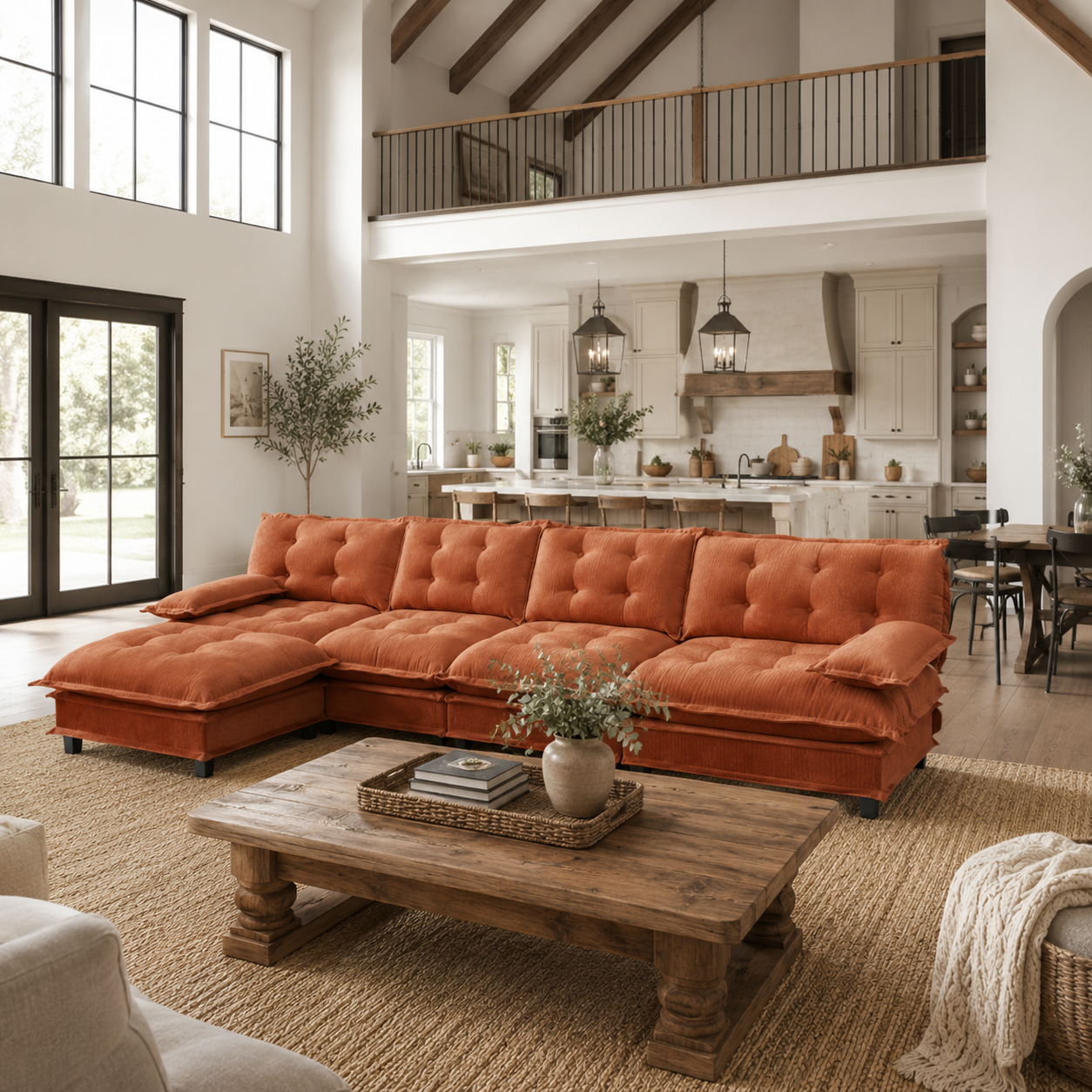 Chelsea 138" Tufted Chenille L-Shaped Modular Sectional Sofa with Ottoman