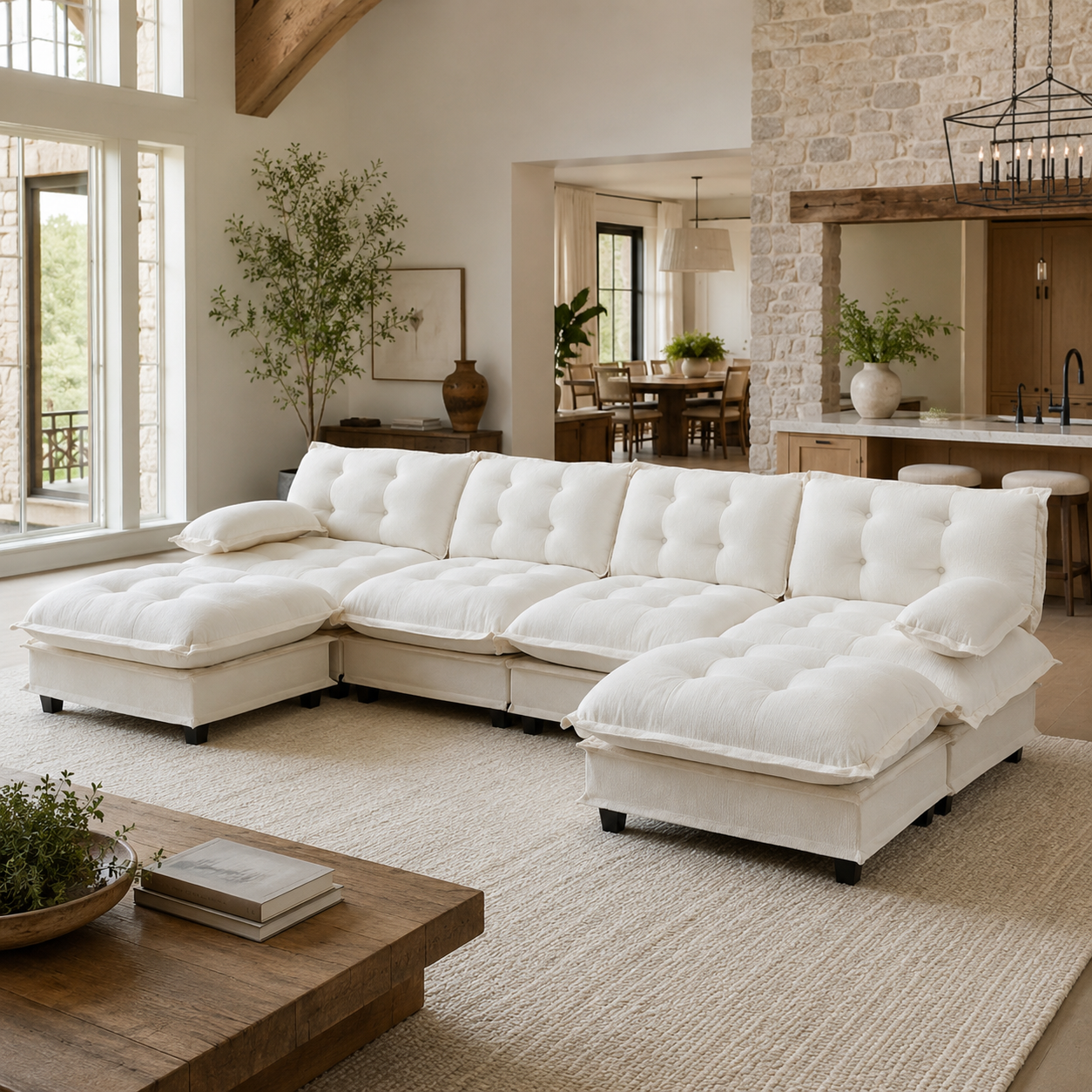 Chelsea 138" Tufted Chenille U-Shaped Modular Sectional Sofa with 2 Ottomans