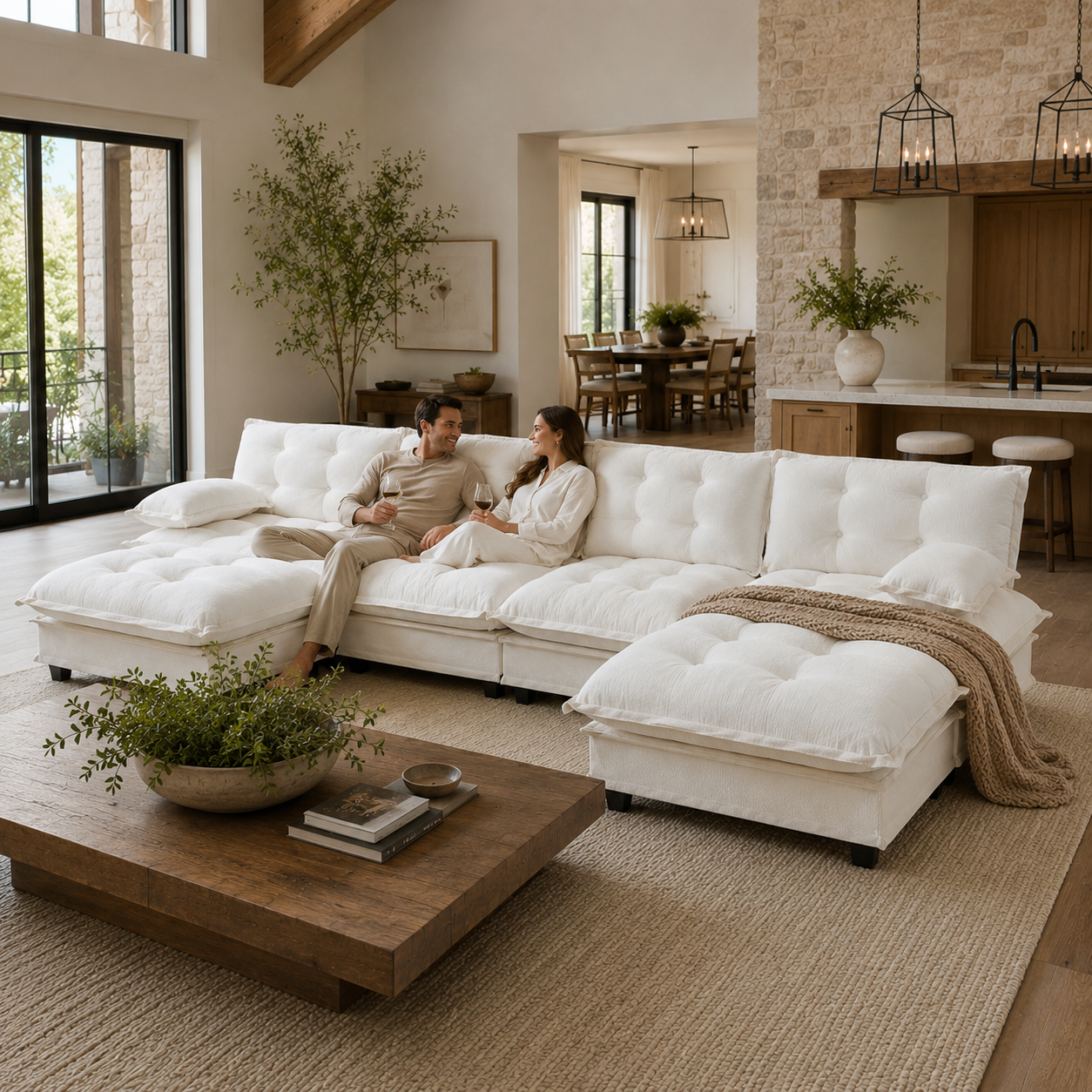 Chelsea 138" Tufted Chenille U-Shaped Modular Sectional Sofa with 2 Ottomans
