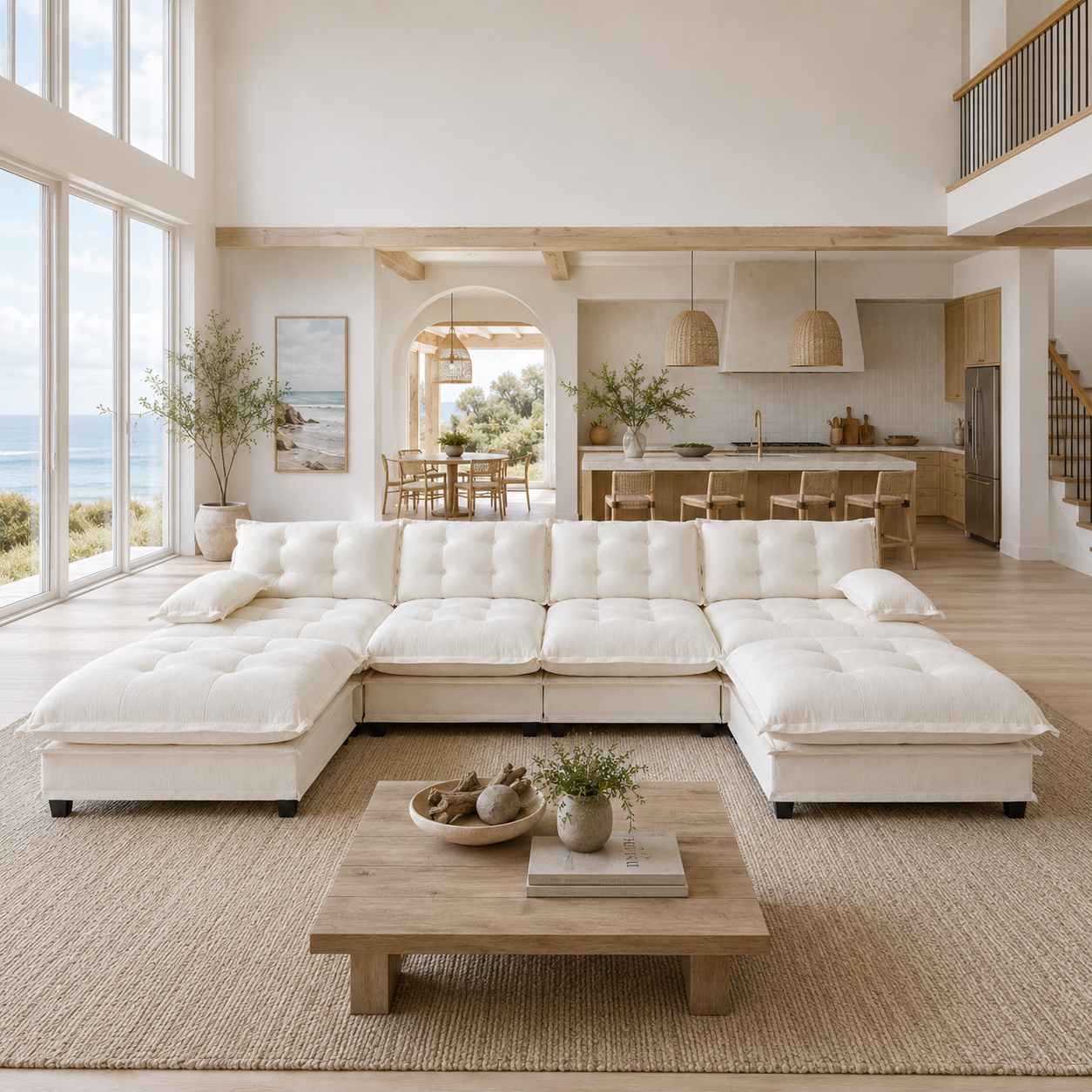 Chelsea 138" Tufted Chenille U-Shaped Modular Sectional Sofa with 2 Ottomans