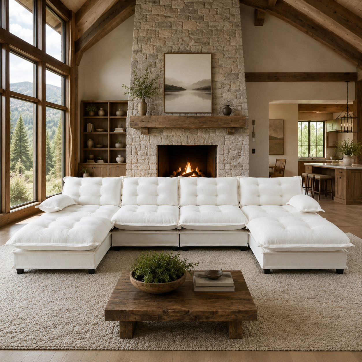 Chelsea 138" Tufted Chenille U-Shaped Modular Sectional Sofa with 2 Ottomans