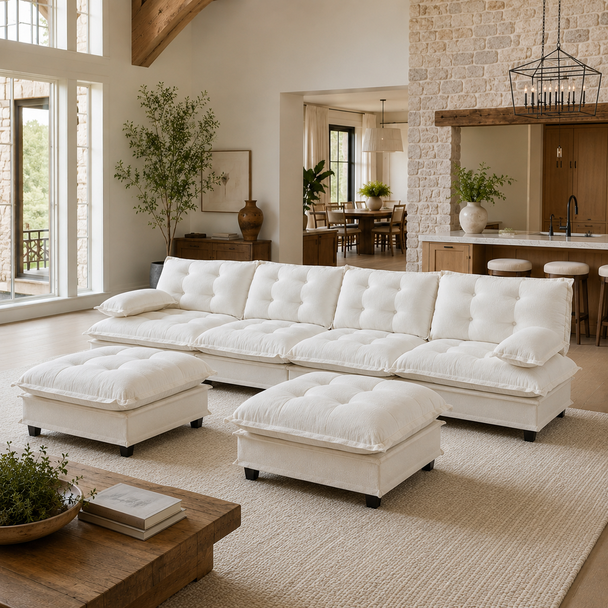 Chelsea 138" Tufted Chenille U-Shaped Modular Sectional Sofa with 2 Ottomans