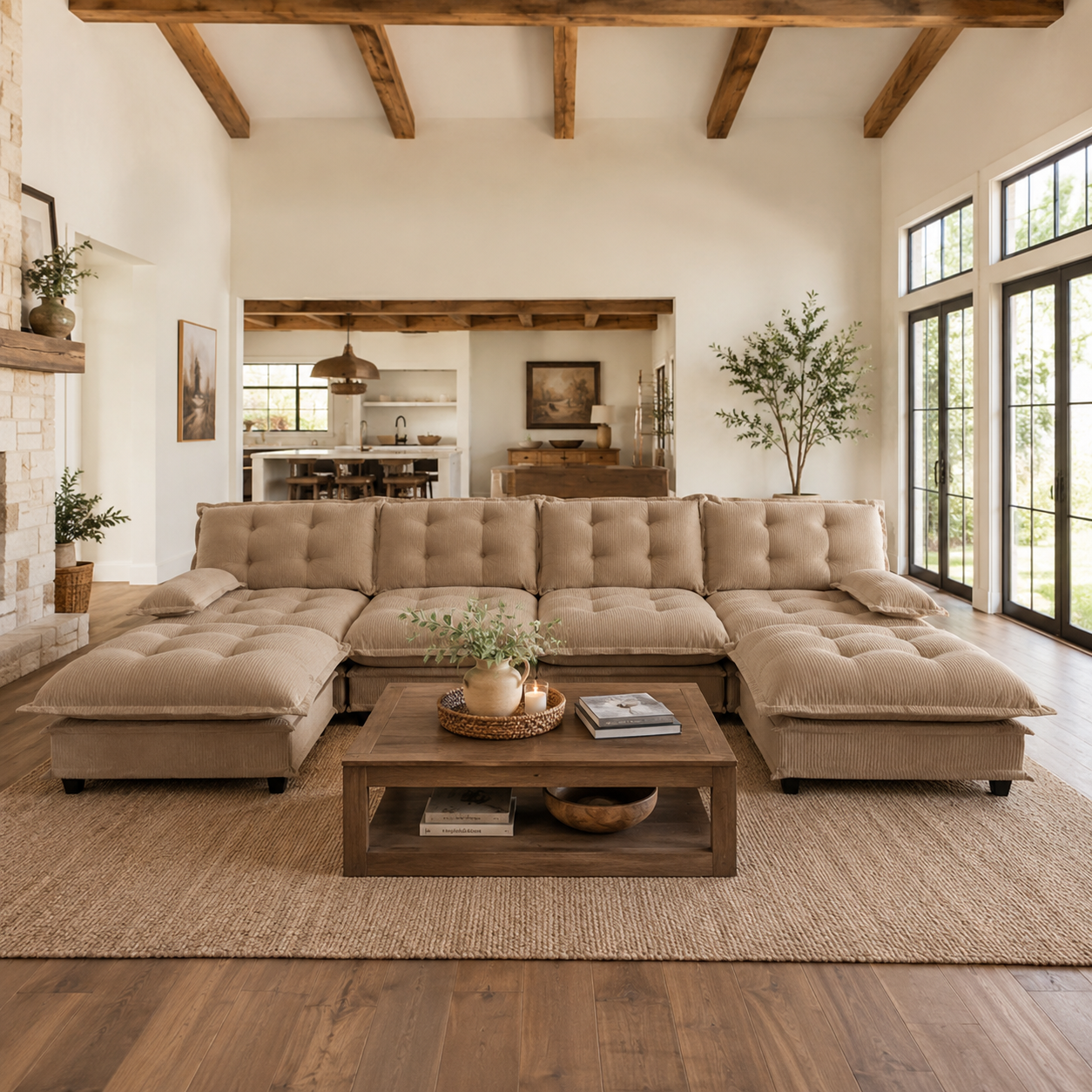 Chelsea 138" Tufted Chenille U-Shaped Modular Sectional Sofa with 2 Ottomans